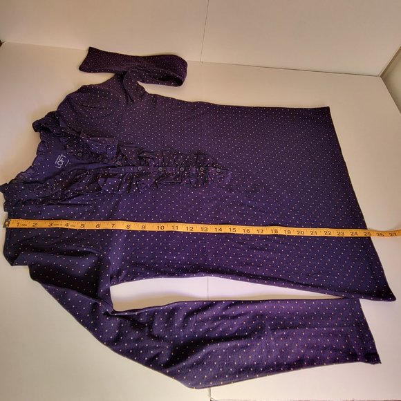 LOFT Navy Poka Dot Ruffle Neck LS Top, Size M, NWOT - Picture 7 of 11